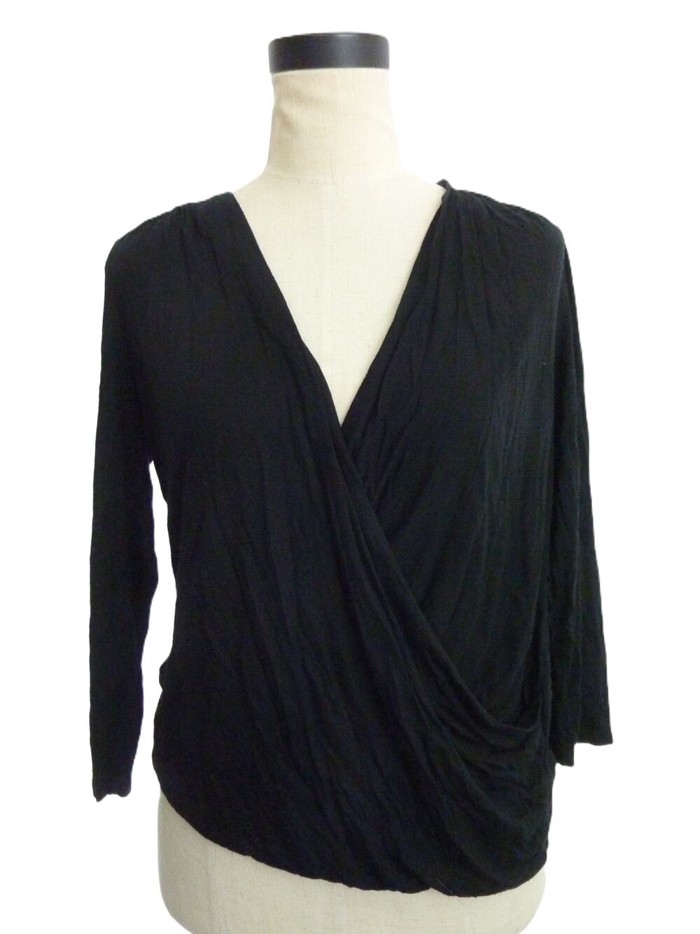 Banana Republic Womens Faux Wrap Top Size S Black Modal Drape Front Crisscross